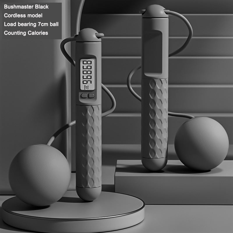 Black cordless digital device with a ball on a gray background