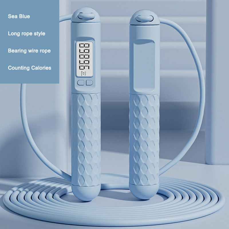 Blue跳绳 with digital counter on a light blue background
