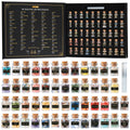 50 PCS Gemstone Kit featuring fifty small corked glass bottles filled with various polished healing crystals, accompanied by a reference guide labeling each stone and its properties.