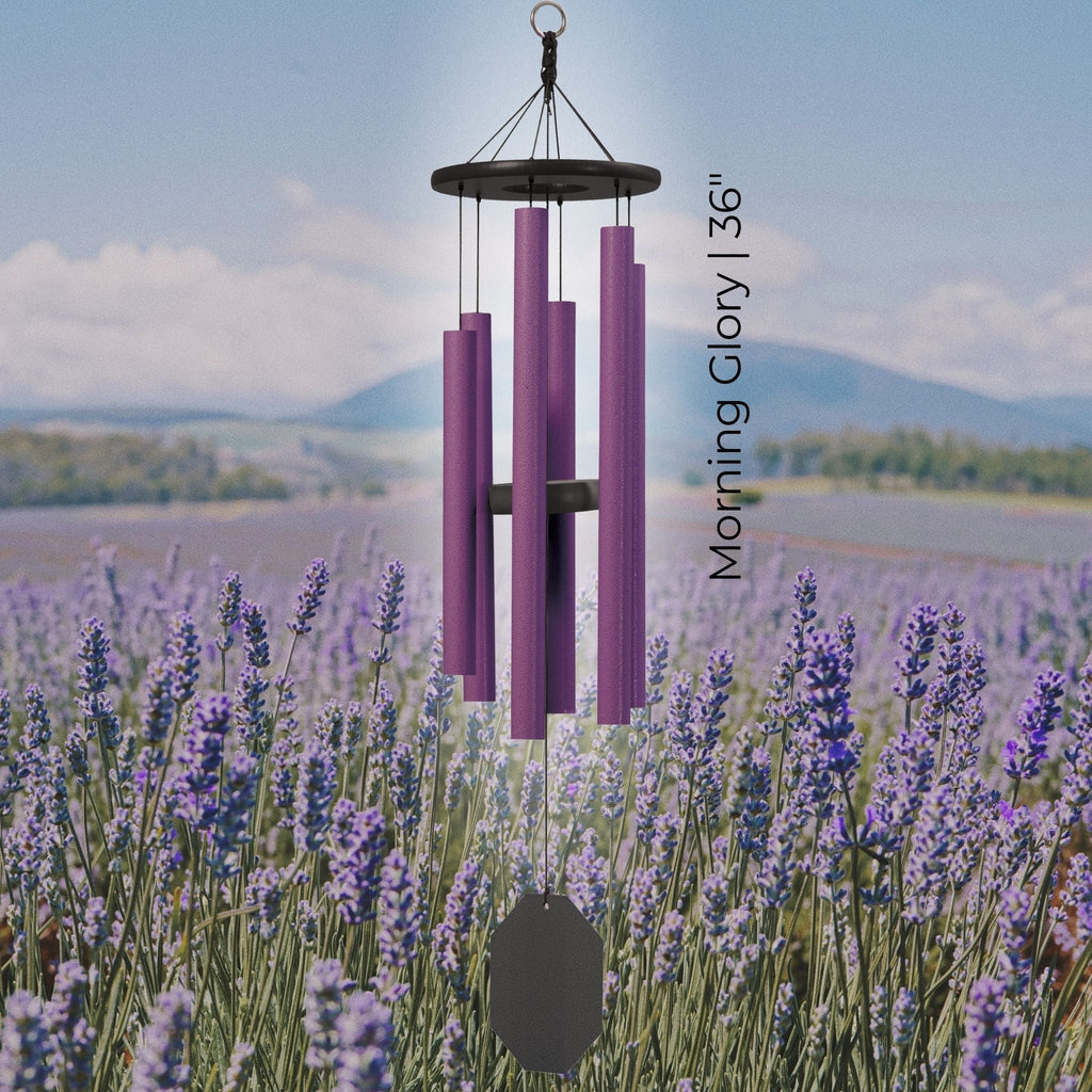 Purple Enchanting Flowers Series wind chime hanging outdoors
