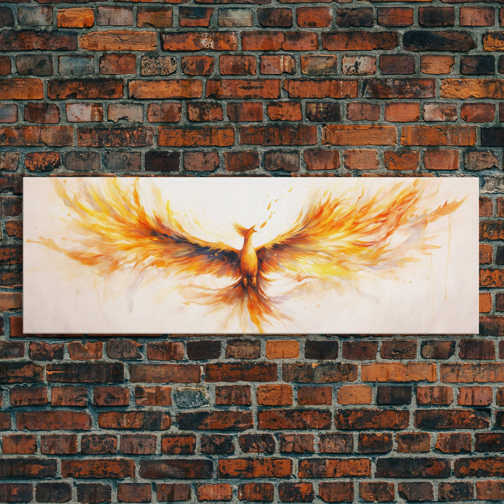 Abstract painting of a phoenix on a brick wall
