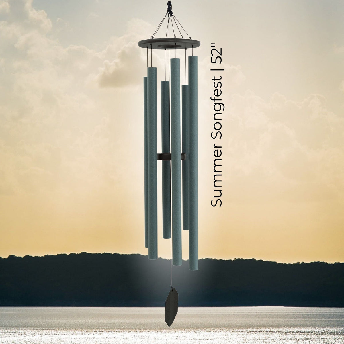 Solar-powered Summer Songfest wind chime with the length showing in black text.