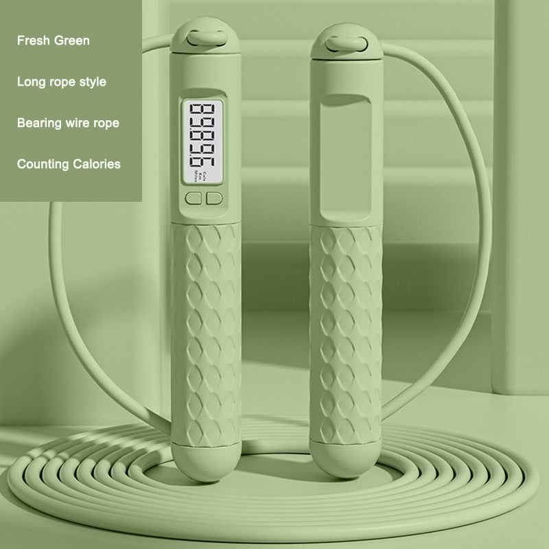 Green digital jump rope with a digital display on a green background