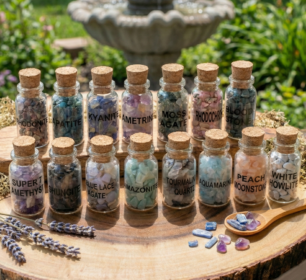Gemstone Bottle Collection - 15-Piece Natural Rough Crystal Chips Gift Set