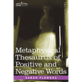 Book cover for 'Metaphysical Thesaurus of Positive and Negative Words' by Sarah Flowers, featuring a dark, moody photograph of a blurred figure in a white dress, with white title text and a purple band at the bottom.