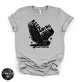 A light heather gray short-sleeve t-shirt with a black graphic of an owl and the text 'KEEPING DON'T GIVE UP' printed on the front, displayed flat against a white background.