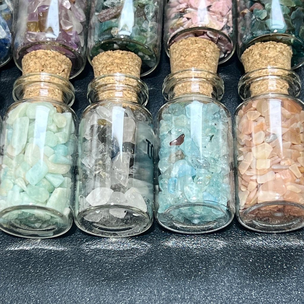 Gemstone Bottle Collection - 15-Piece Natural Rough Crystal Chips Gift Set