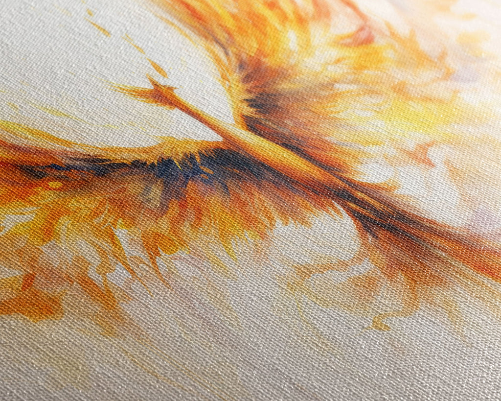 Close-up of a feather with orange and brown colors on a textured fabric background