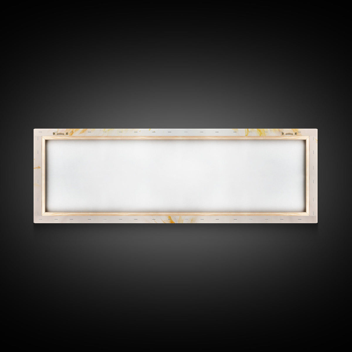 Rectangular light fixture with a wooden frame on a black background