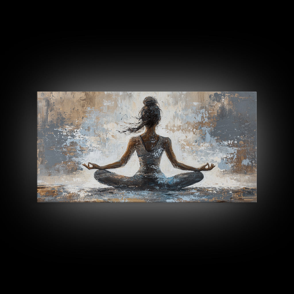 Artistic depiction of a person in a meditative pose on a textured background