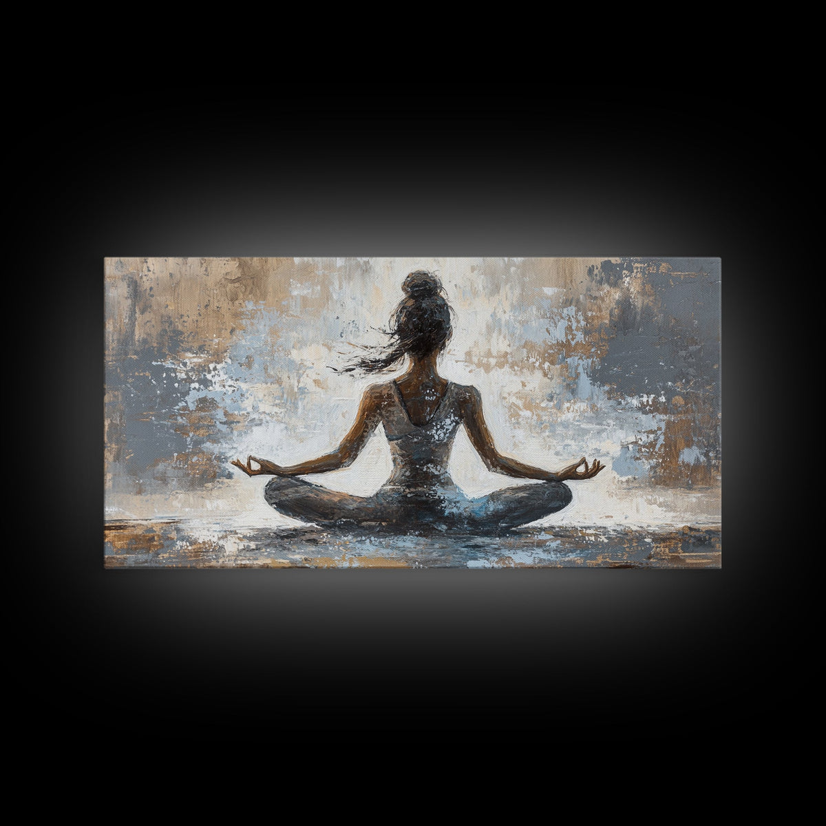 Artistic depiction of a person in a meditative pose on a textured background