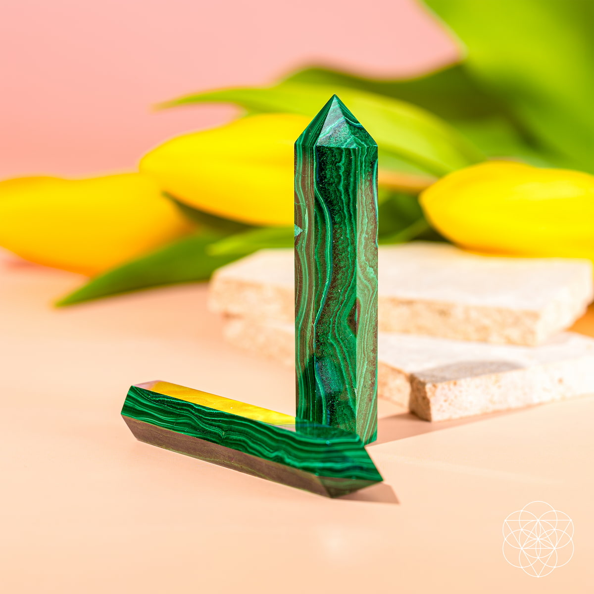 Two Malachite Phoenix Points, one smaller than the other
