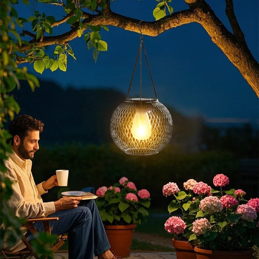 Outdoor Solar Iron Lantern Led Solar Lights Waterproof Decorative Hanging Lights for Tree Garden Yard