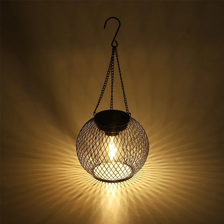 Outdoor Solar Iron Lantern Led Solar Lights Waterproof Decorative Hanging Lights for Tree Garden Yard