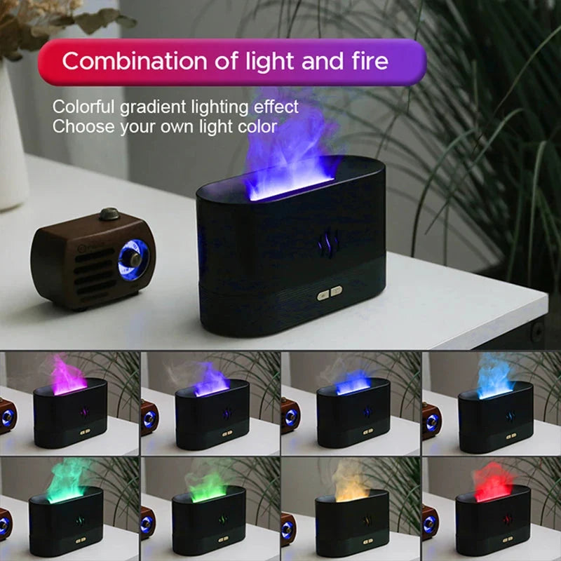 Black light projector with colorful gradient lighting effects on a white surface.