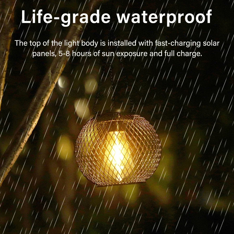 Outdoor Solar Iron Lantern Led Solar Lights Waterproof Decorative Hanging Lights for Tree Garden Yard