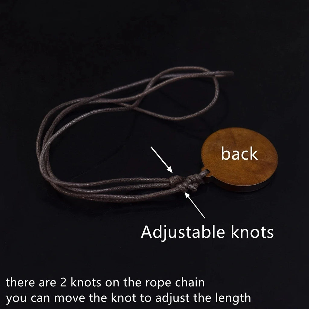 Brown rope chain with adjustable knots on a black background