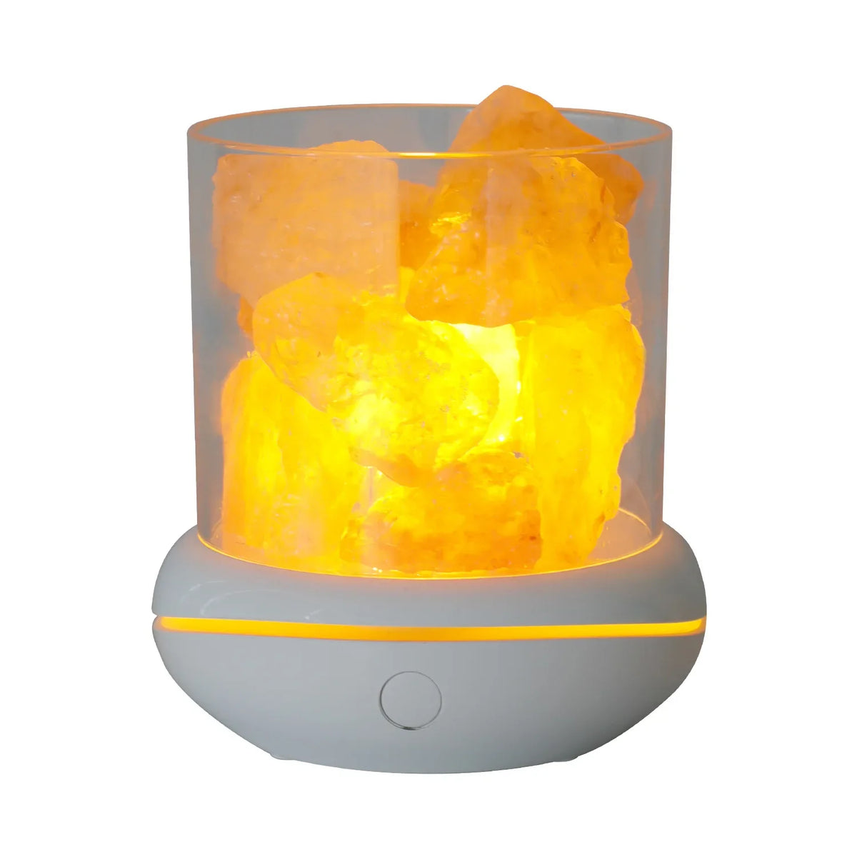 Decorative lamp with glowing rocks inside on a white background