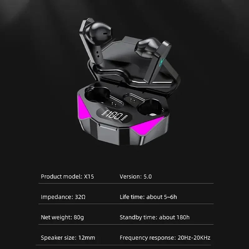 X15 TWS Gaming Earbuds Wireless Bluetooth Earphones With Mic Bass Audio Sound Positioning