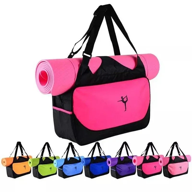 Pink Gym Bag with Yoga Mat Carrier and showing six more bags of different colors.