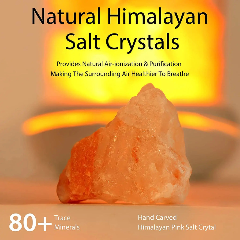 A yellow and orange advertisement with a orange Natural Himalayan Salt Lamp