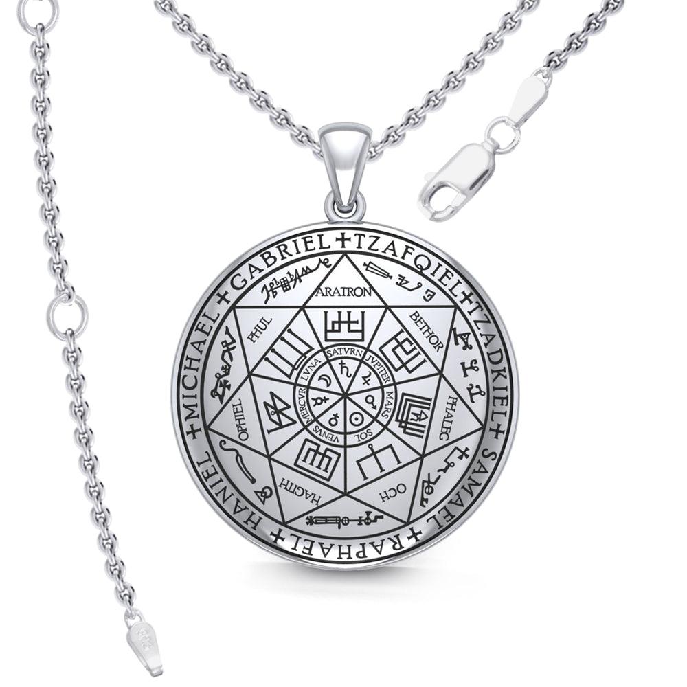 Seven Archangels Sterling Silver Pendant on a white  background.