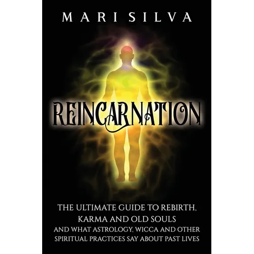 Book cover for 'Reincarnation' by Maris Silva, featuring a glowing yellow and orange human silhouette on a black background with stylized title text.