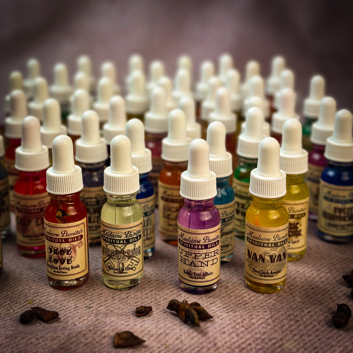 Picture of a collection of bottled essential oils.