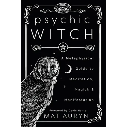 Book cover of 'Psychic Witch' with an owl illustration on a black background