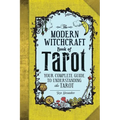 Book cover of 'The Modern Witchcraft Book of Tarot' with decorative elements on a yellow background