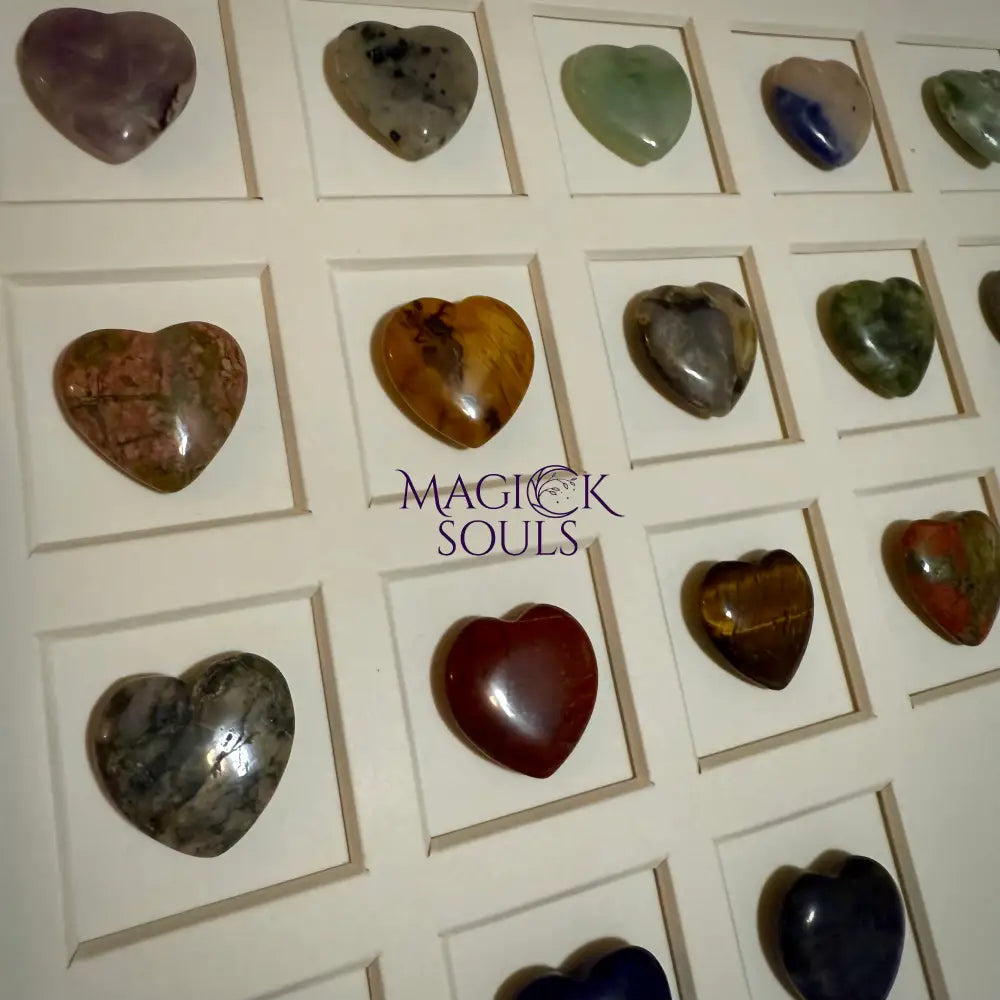 Heart-shaped stones displayed on a grid with 'Magick Souls' branding.