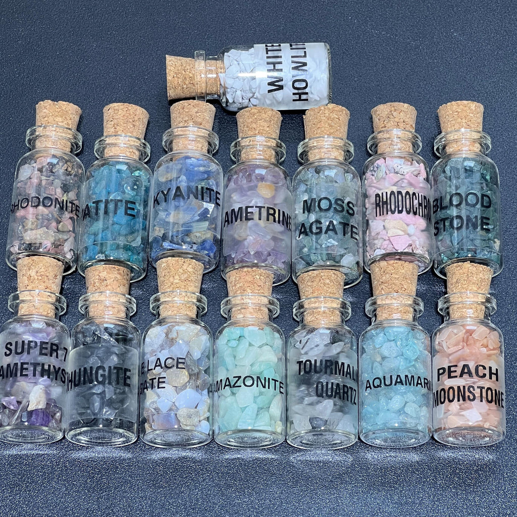 Gemstone Bottle Collection - 15-Piece Natural Rough Crystal Chips Gift Set