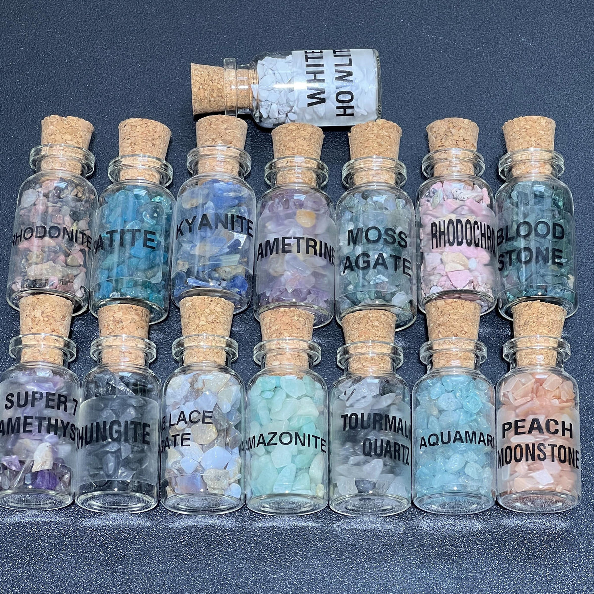 Gemstone Bottle Collection - 15-Piece Natural Rough Crystal Chips Gift Set