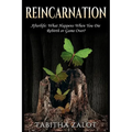 Book cover for 'Reincarnation: Afterlife: What Happens When You Die Rebirth or Game Over?' by Tabitha Zalot, featuring green leaves and butterflies on a tree stump against a dark forest background.