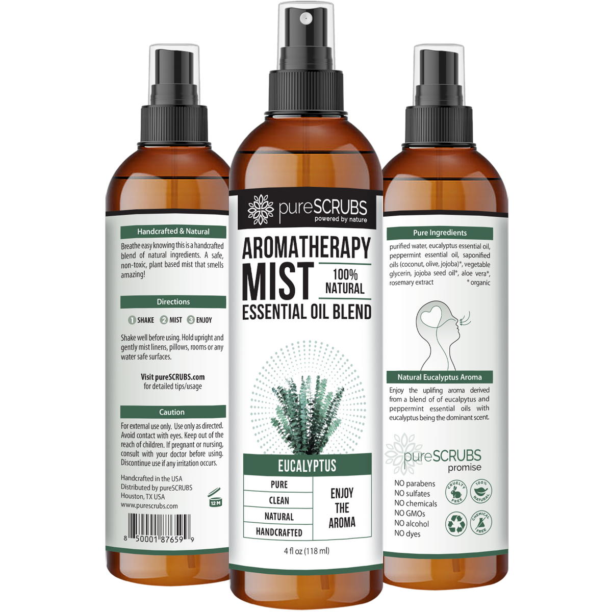 Eucalyptus Aromatherapy Mist - 100% Natural Essential Oil Blend for Room, Body, Linens