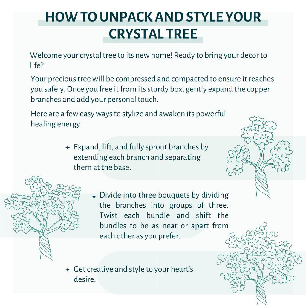 A white paper with directions on how to unpack your crystal tree
