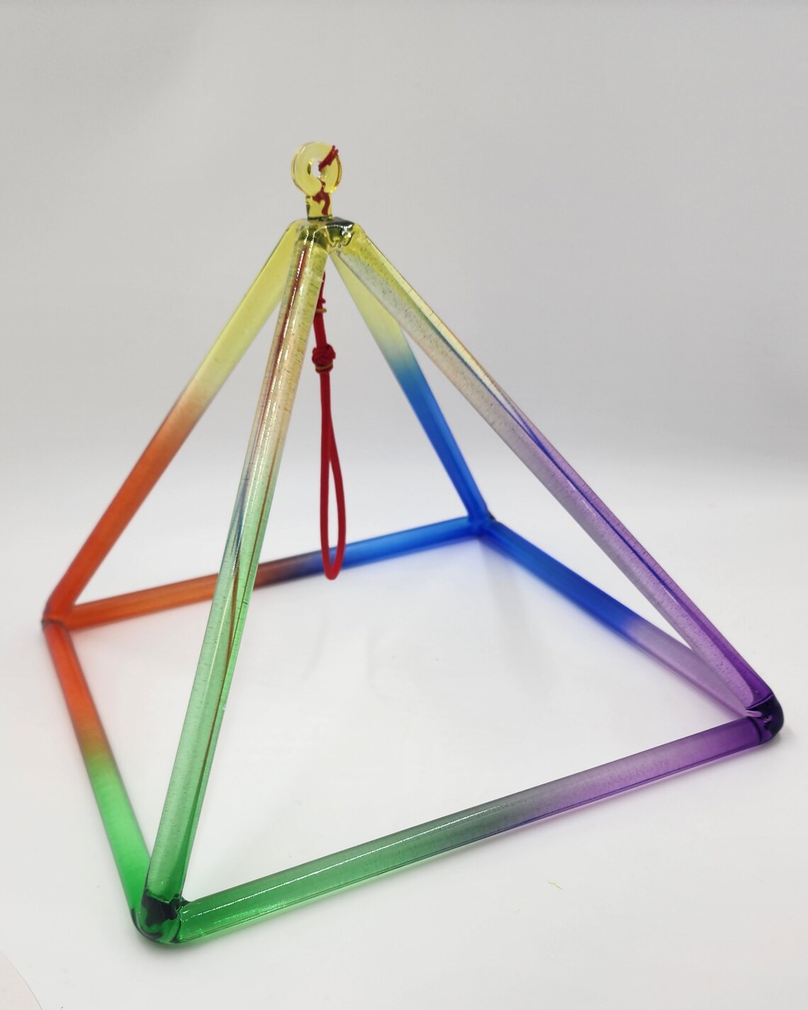 10" Rainbow Quartz Crystal Singing Pyramid Sound Healing Musical Instrument