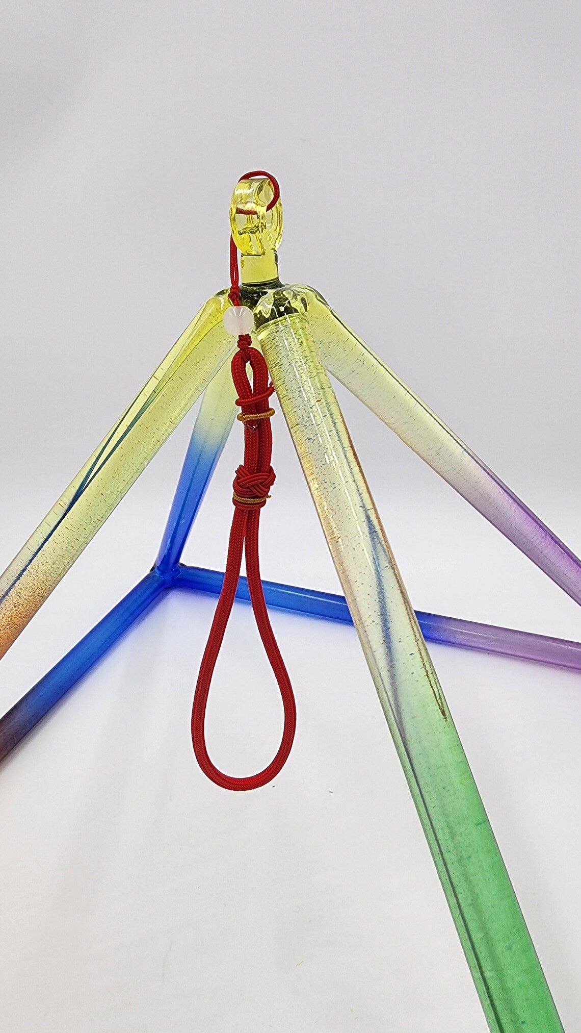 10" Rainbow Quartz Crystal Singing Pyramid Sound Healing Musical Instrument