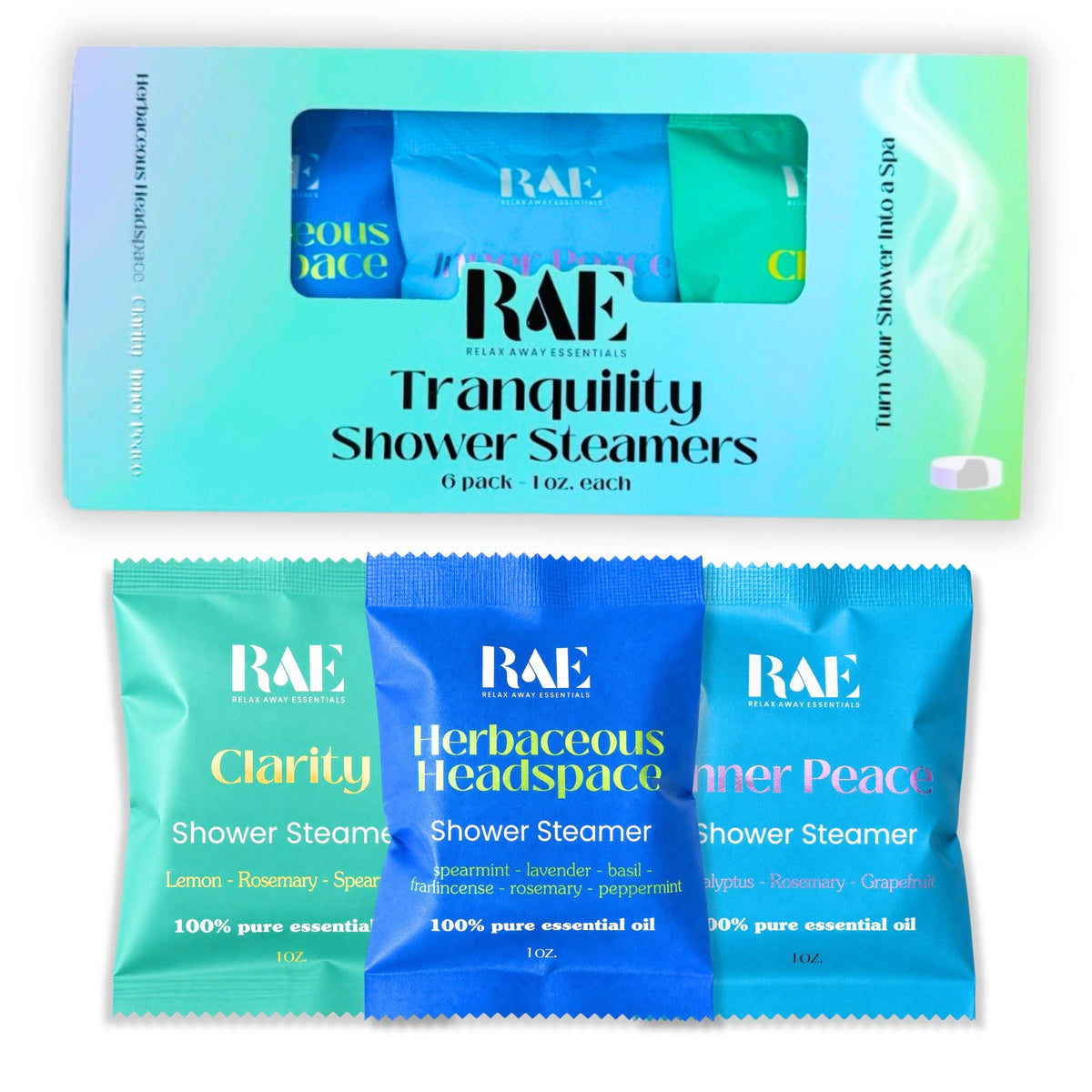 Picture of tranquility shower steamer packs.