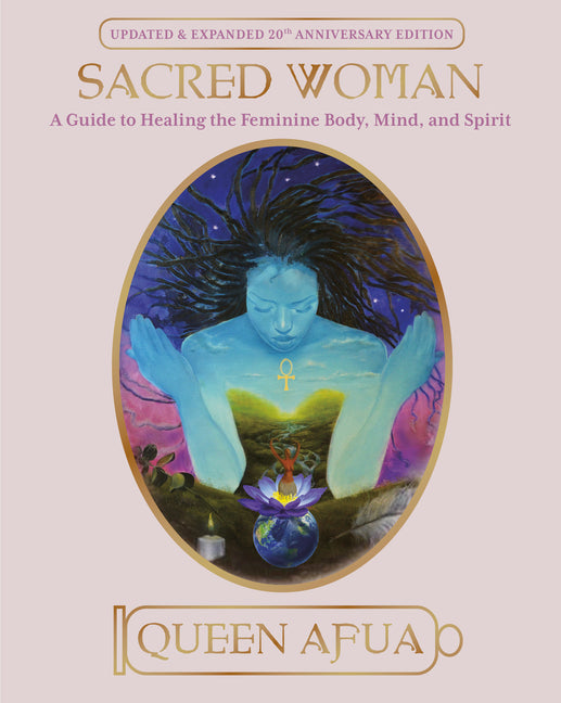 Pink book cover with a colorful image of a woman in a meditative praying position.