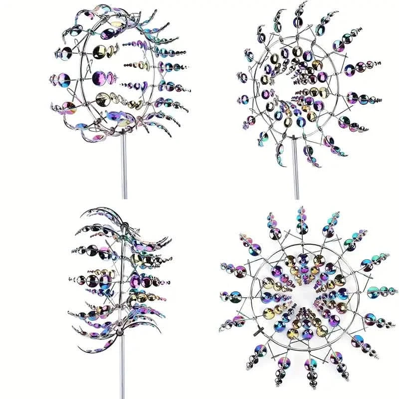 Four versions of a kinetic wind sculpture-spinner.