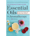 Book cover of 'Essential Oils and Aromatherapy' with flowers and a cup on a blue background