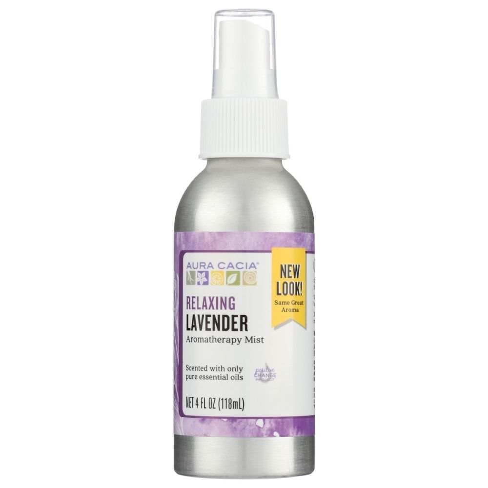 Aura Cacia Relaxing Lavender Aromatherapy Mist bottle on a white background