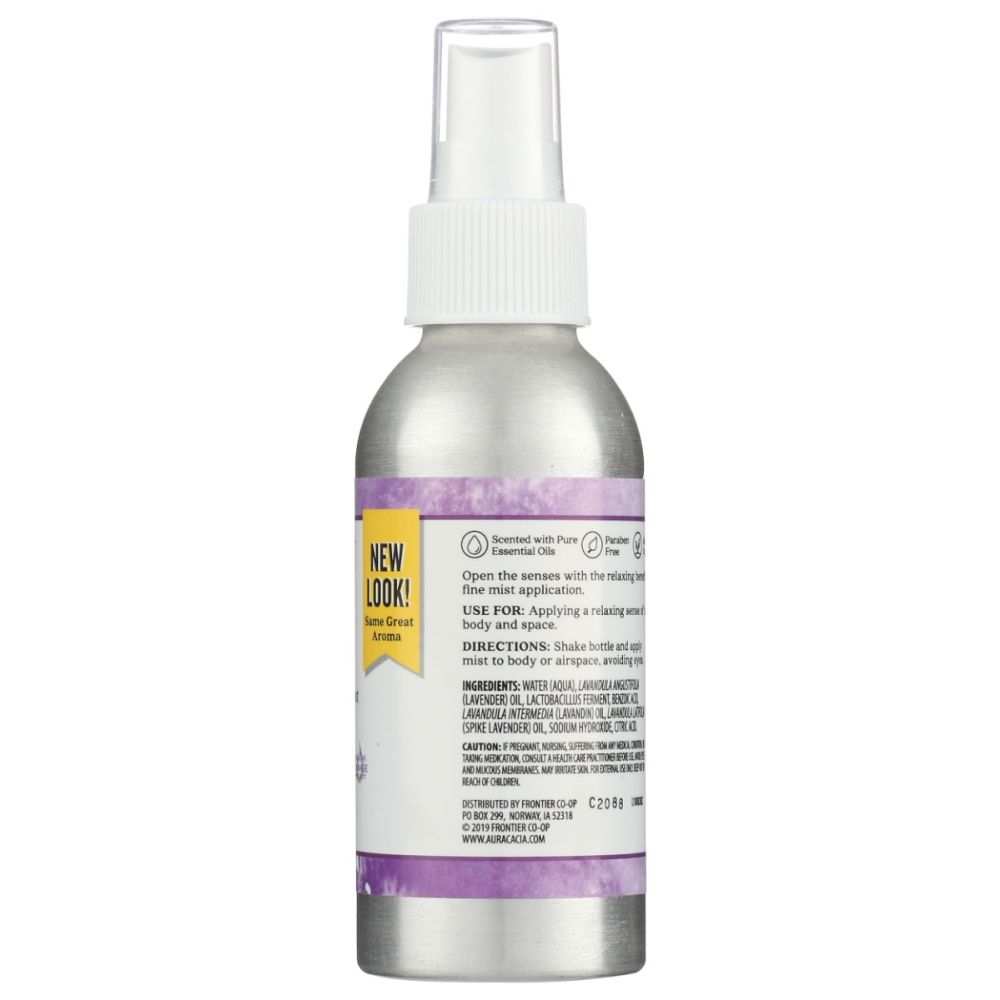 Silver spray bottle with purple label on a white background