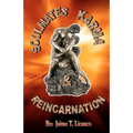 Book cover with a statue of two people embracing and text about soulmates, karma, and reincarnation.