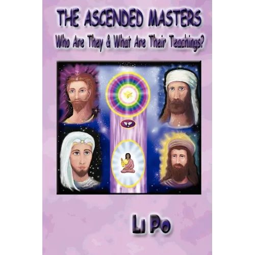 Book cover of 'The Ascended Masters' by Li Po with images of four individuals and a colorful circle on a purple background.