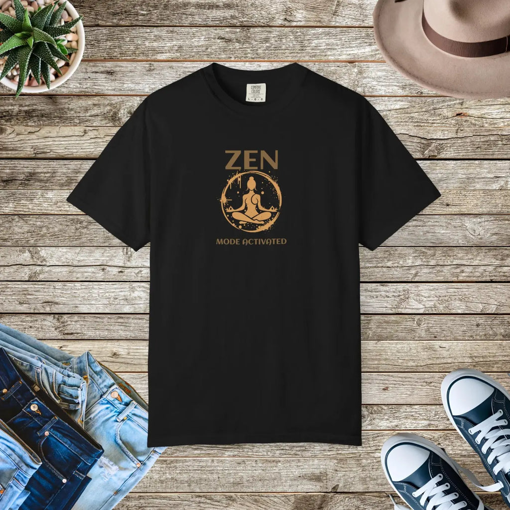 Black Zen mode Tee shirt with a meditation graphic on the chest